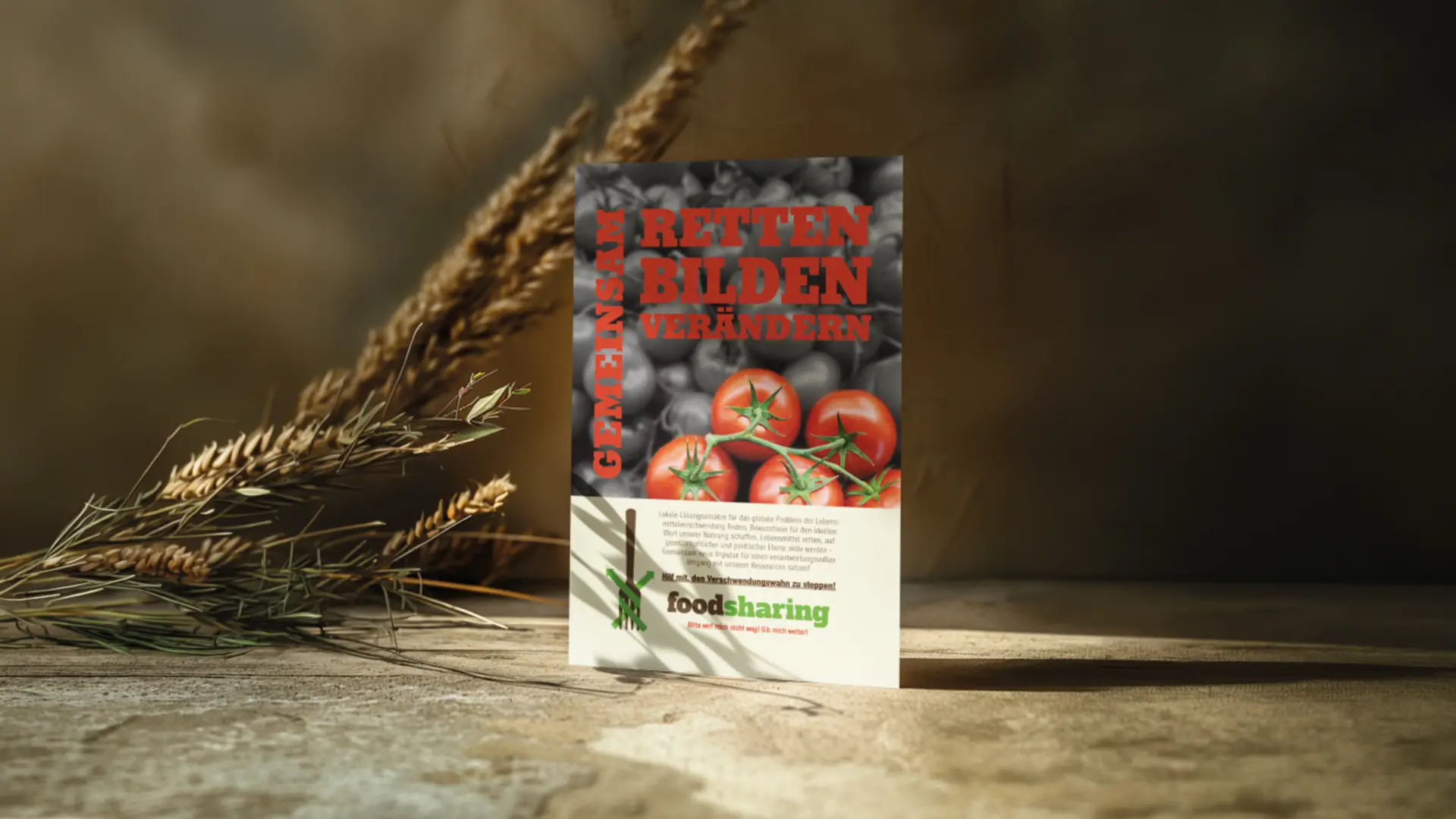 Design-Mockup des doppelseitigen A5-Flyers für foodsharing Emden.